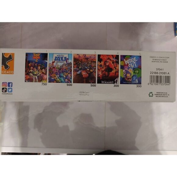 Ceaco Disney Pixar 5 Puzzles Toy Story 2 Cars Inside Out Monsters U Incredibles - Picture 5 of 5